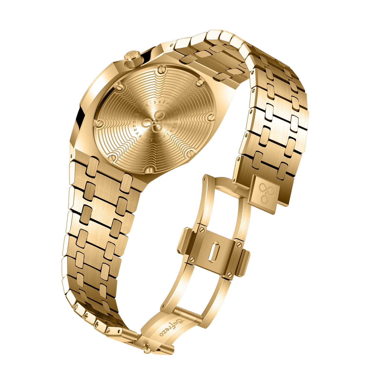 Safrezo Curve Oak Fortuna Gold reverse side – reversible gold watch for men