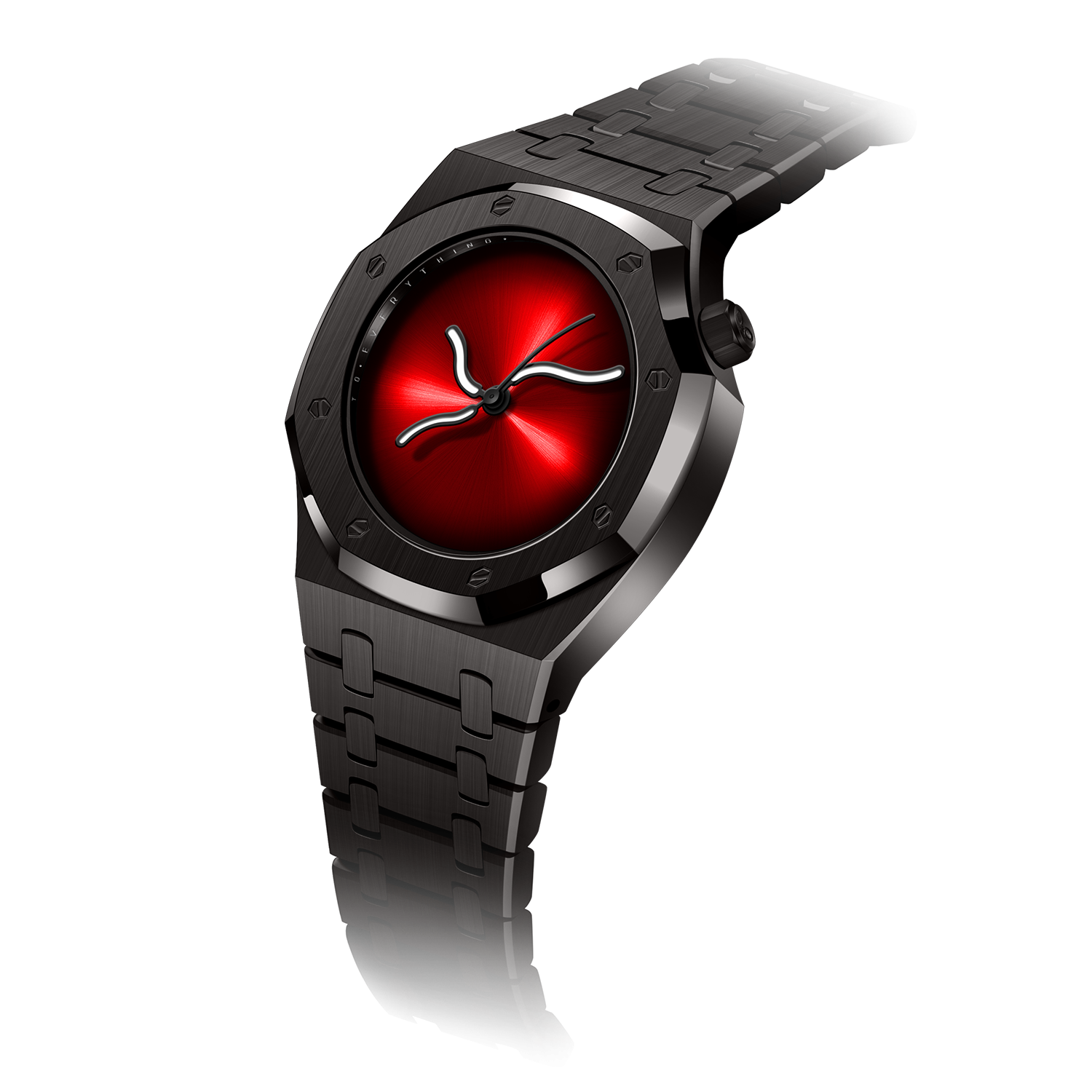 Black DLC-coated case and bracelet on CURVE OAK Lava Red