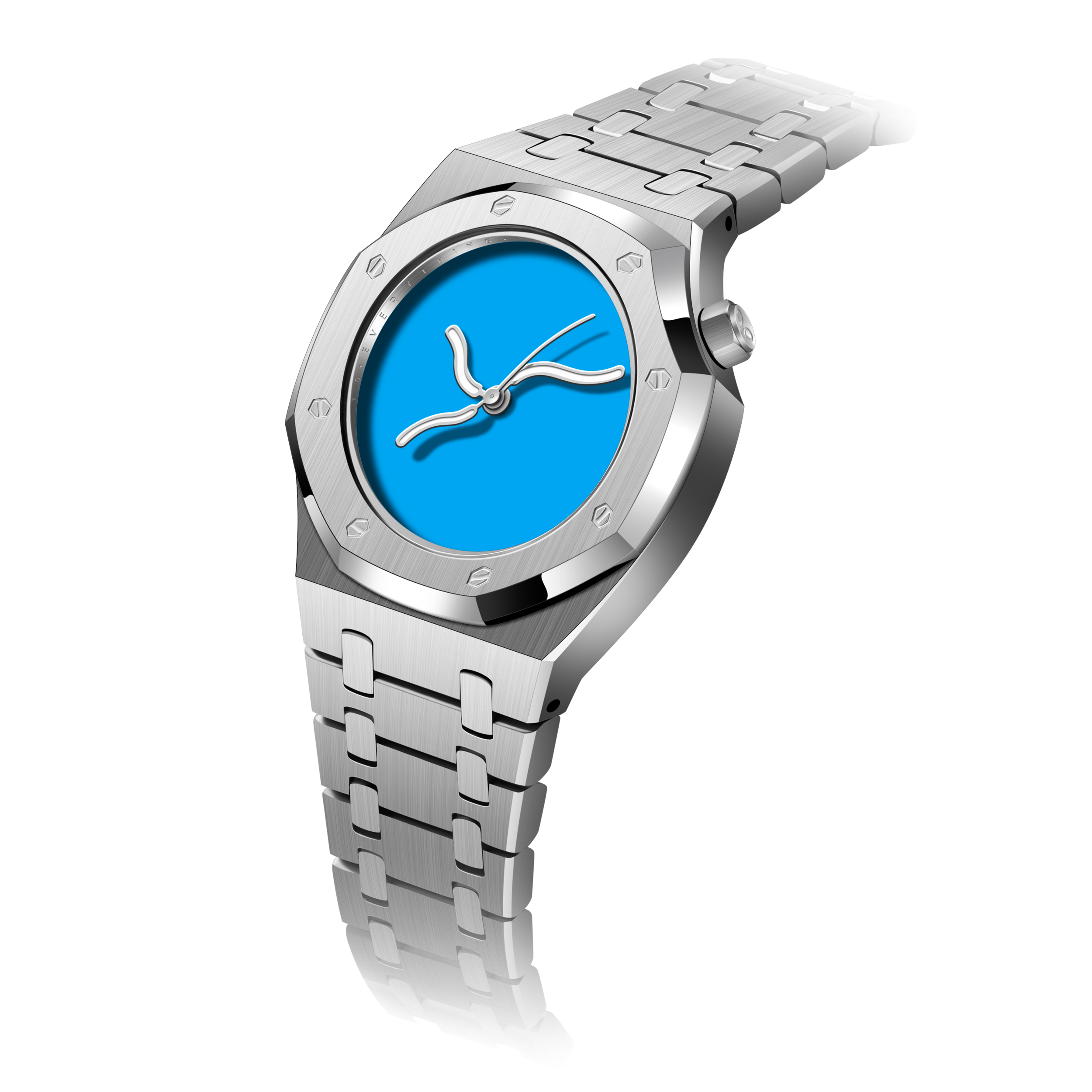 Candy Blue 316L steel case and bracelet detail