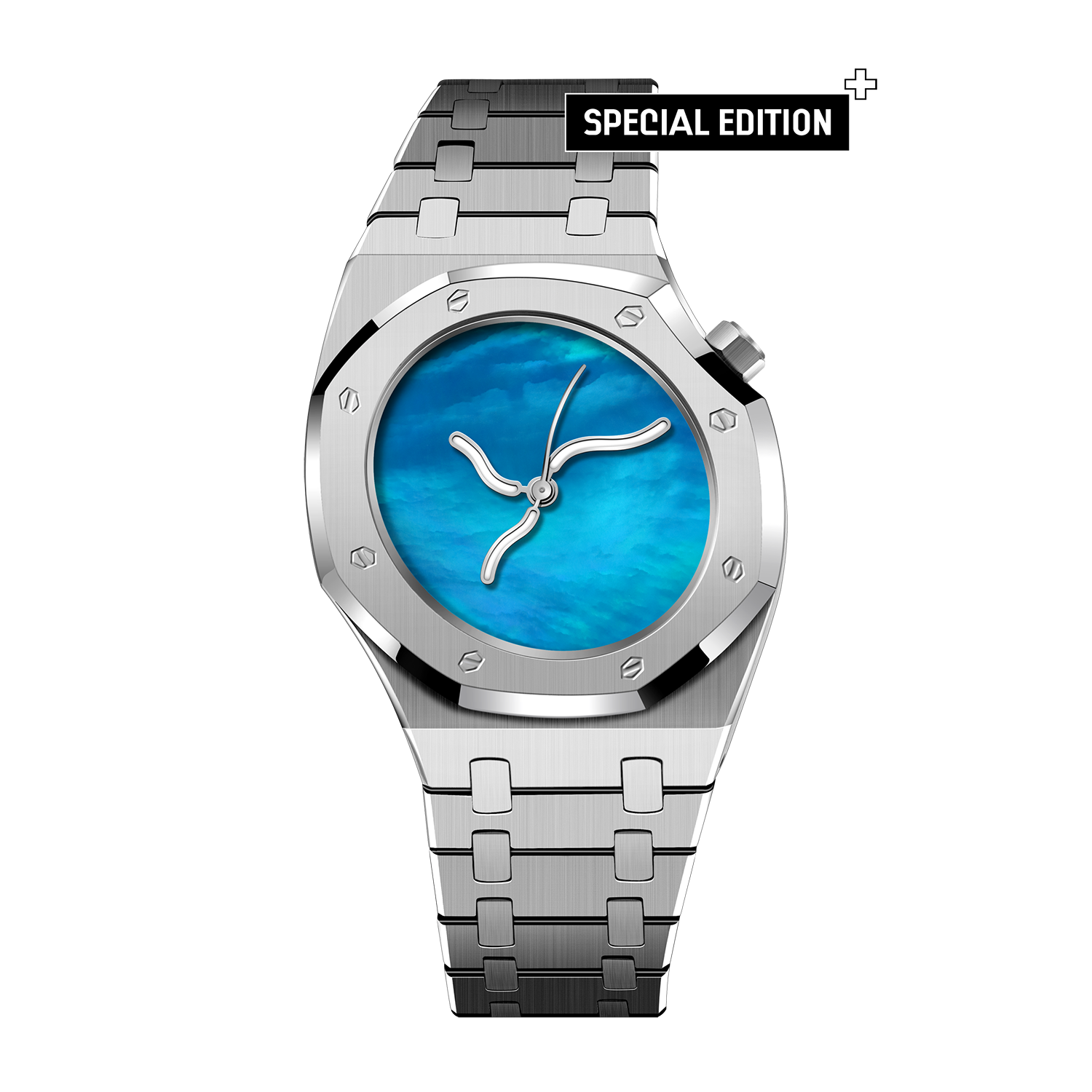 Safrezo CURVE OAK Cirrus Cloud blue mother-of-pearl watch