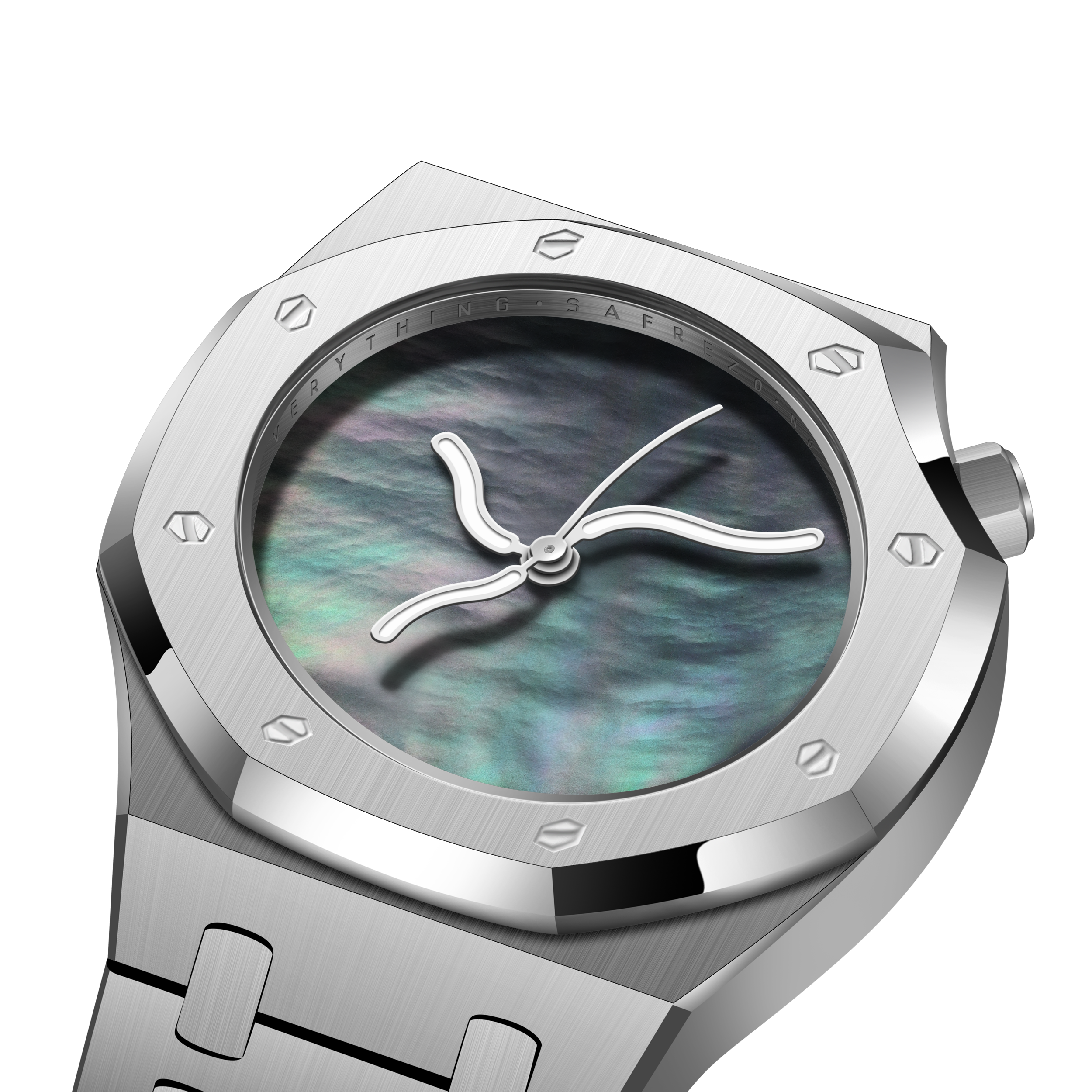 Grey MOP Fasion Watch Safrezo - Curve Oak - close up view
