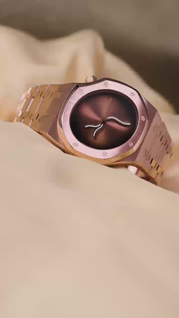 Rose Gold Statement Watch | CURVE OAK Eagle's Back Brown
